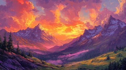 majestic mountain sunset landscape