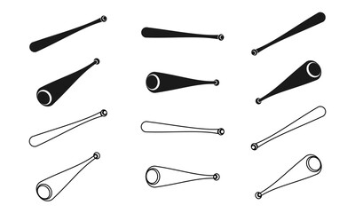 baseball bat icon set with different view. vector illustration isolated on white background.