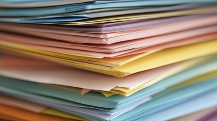Neatly stacked papers with various colorful charts and graphs on an office desk.