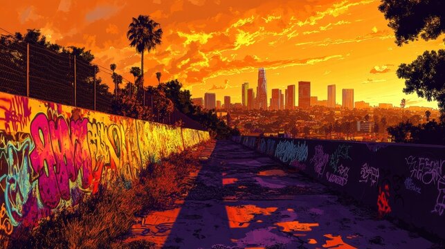 Fototapeta los angeles sunset graffiti wall