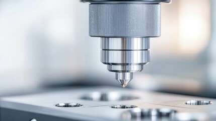 Shiny metal machine with intricate patterns and reflections on its surface in a dimly lit room.