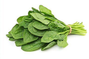 Fototapeta premium A large bunch of spinach leaves with rich green tones, isolated on a white background