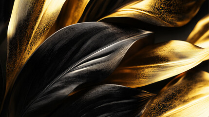 Abstract wave art background, golden line art foliage