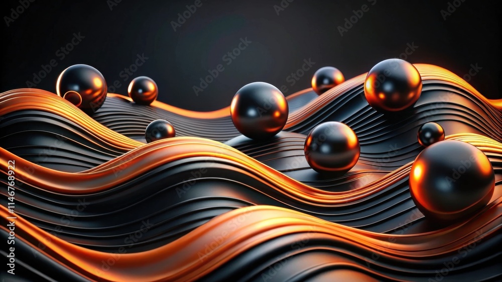 Aufkleber abstract black and orange wave pattern with spheres
