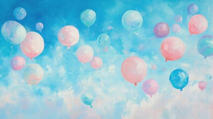 Fototapeta premium pastel balloons floating in a blue sky