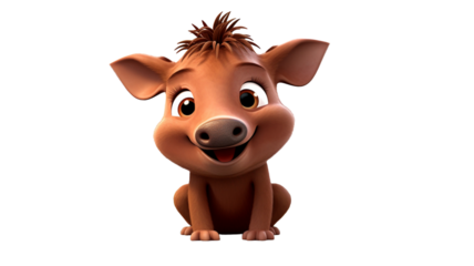 Cartoon illustration of a wild boar standing on a transparent background PNG.

