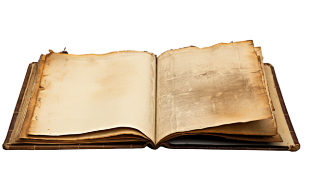 Open old book on transparent background PNG.


