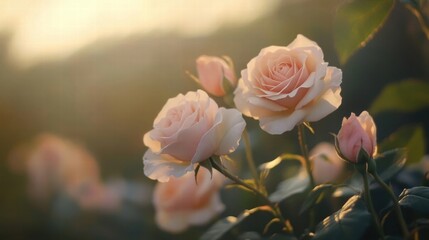 peach roses sunset bloom