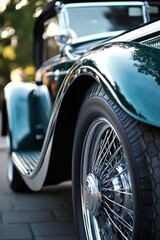 Fototapeta premium Closeup of a vintage green car with polished chrome details