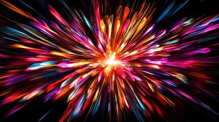 Vibrant Neon Light Explosion with Dynamic Streaks on a Dark Background, Showcasing Radiant Colors, Futuristic Energy, and Eye-Catching Visual Impact.