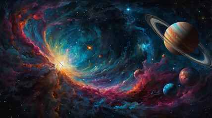 Endless landscape of beautiful space full of stars, planets, galaxies and astronomical objects. Stunning Galaxy - Elements of this Image