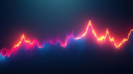 Colorful glowing financial chart in pink and orange hues on dark background. Data visualization for financial trends
