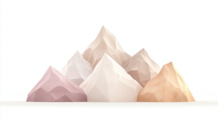 A collection of stylized, geometric mountains in soft pastel colors, showcasing a modern design aesthetic.