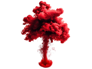 Red Explosive Smoke Cloud with Swirling Vapor Creating a Dynamic Visual Element in Isolation