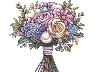 Obraz premium Beautifully arranged floral bouquet with pastel colors, featuring delicate blooms and lush greenery
