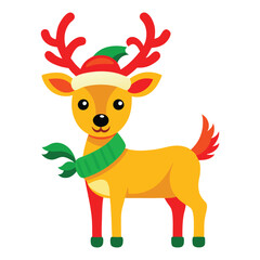 christmas reindeer with ribbon icon on white background 