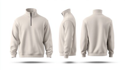 gray quarter zip sweater mockup front and back view. men's long sleeve dress shirt mock-up template. 