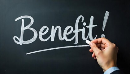 Fototapeta premium Hand holding white chalk writing Benefit.