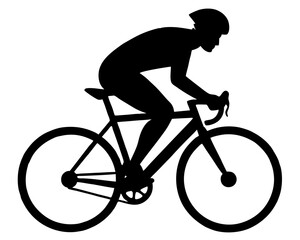 Fototapeta premium One cyclist riding a bike black silhouette vector with white background