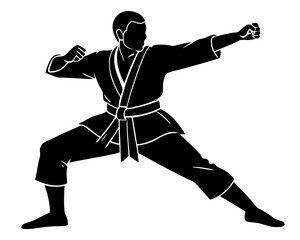 karate fighter black silhouette vector with white background © Arnob