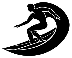 One surfer riding a wave black silhouette vector with white background