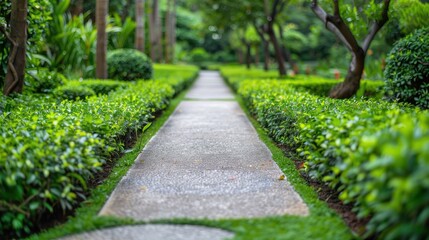 Obraz premium Serene Garden Path: A Tranquil Walkway Through Lush Greenery