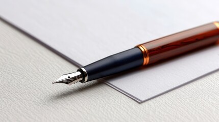 Fototapeta premium Elegant Fountain Pen on Blank Paper: A Writer's Tool