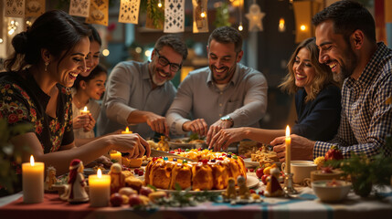 Family Celebrates Epiphany with Rosca de Reyes: A Joyful Tradition of Togetherness, Warm Candlelight, and Cultural Festivity