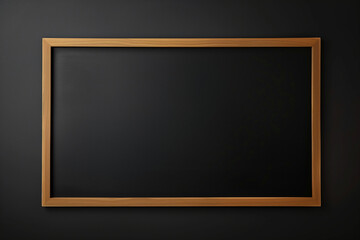 Minimalistic wooden-framed blackboard with a black surface, isolated on a dark background. Perfect for educational, advertising, or creative design purposes with space for custom text or graphics.
