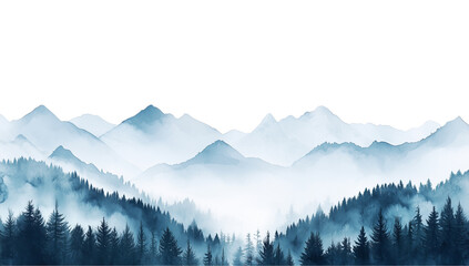 Obraz premium a foggy forest and mountains landscape isolated on a transparent background