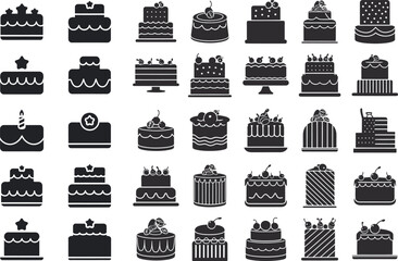 Cakes related icons: thin vector icon set
