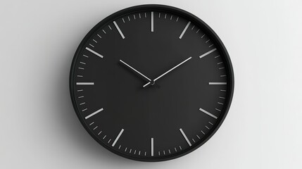 Minimalist Black Wall Clock With Red Hands Modern Design On White Background
