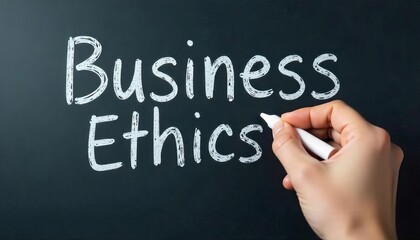 Fototapeta premium Hand holding white chalk writing Business Ethics.Highlighting key business principles.