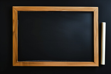 Wooden-framed board with rolled paper on dark background for customizable content.