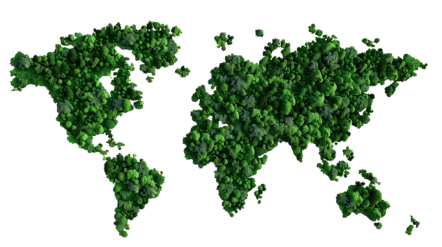 Earth isolated world map on white background, ecosystem and environmental sustainability concept. PNG