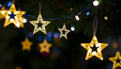 Glitter golden lights blurred background, christmas lights and abstract blinking stars