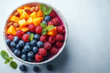 Fresh Fruits in a Bowl with Mint Garnish
