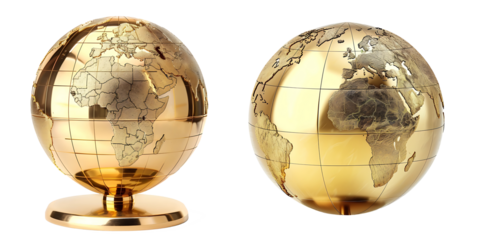 Golden globe with shimmering metallic tones. Isolated on transparent background. PNG