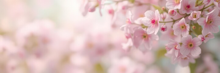 Obraz premium Soft-focus pastel floral bokeh, dreamy atmosphere, elegance, leaves