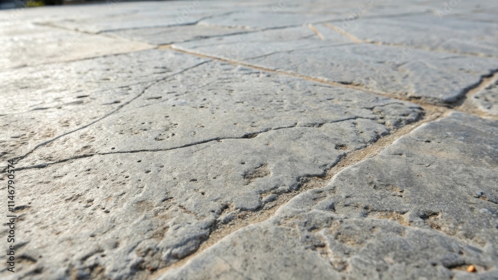 Poster a close-up of a textured stone walkway with a slight depth of field, capturing the intricate pattern
