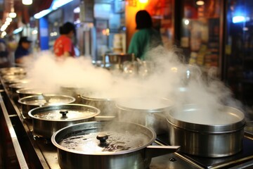 Delicious hot pot experience at a vibrant street food market with flavorful ingredients