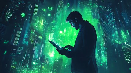 Exploring digital innovation urban cityscape futuristic visuals night