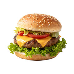 Fresh Beef Burger Isolated on Transparent Background 