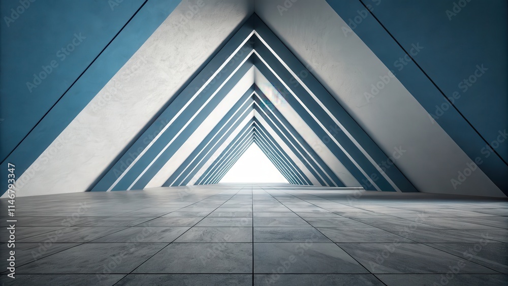 Poster Abstract Architecture with Geometric Patterns A Modern Interior Space with a Triangular Opening and a Concrete Floor