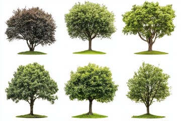 Fototapeta premium A collection of six trees showcasing different types and foliage.