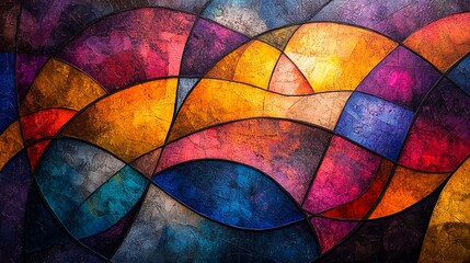 Fototapeta premium a vibrant and intricate abstract art piece featuring a dynamic composition of curved lines, swirling shapes, and richly textured colors.