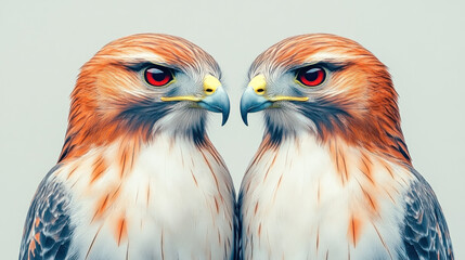 Two red-shouldered hawks facing each other.