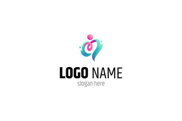 Abstract people logo with heart or love combination