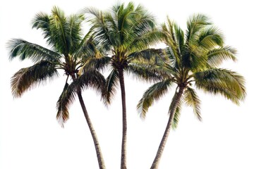 Obraz premium Three lush green coconut palm trees isolated on white background.