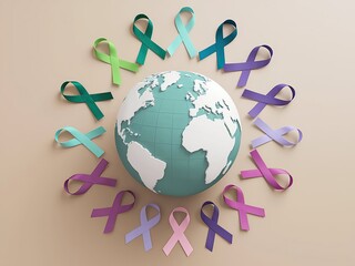 Purple ribbon and the text on pastel paper background